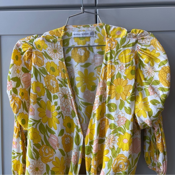 Faithfull the brand yellow floral bisset wrap top jolene cropped boho small - Picture 5 of 9